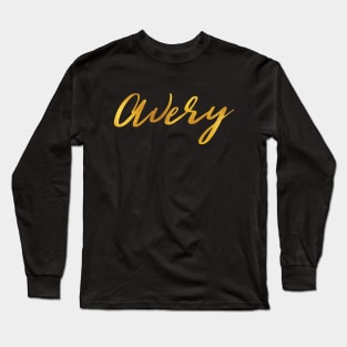 Avery Name Hand Lettering in Faux Gold Letters Long Sleeve T-Shirt